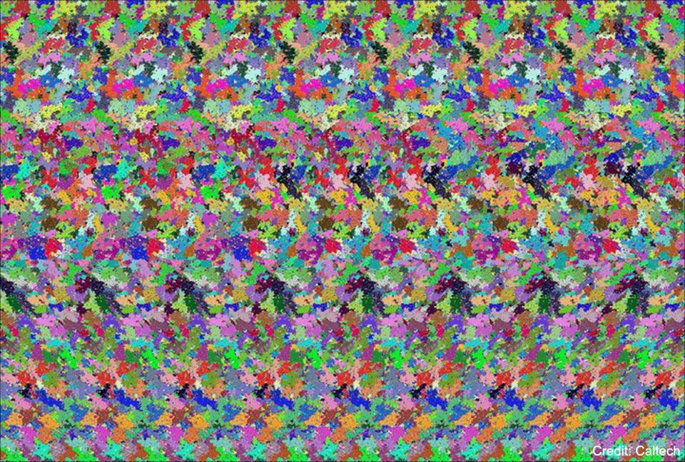تُظهر الصورة سلسلة تبدو عشوائية من البقع الملونة، والتي عند التحديق إليها باستخدام الرؤية الثنائيّة تكشف عن إبريق شاي في المركز.